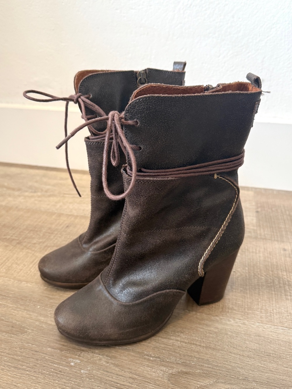 Sixtyseven Size US 6.5 / EU 37 Brown Spanish Leather Ankle Lace Wrap Heel Boot